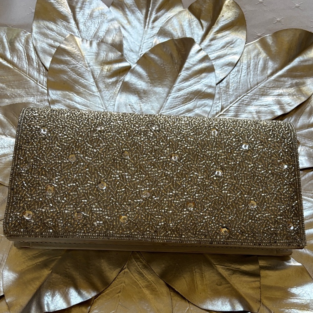 Elegant Bechamel  Silver Beaded Evening crossbody Clutch